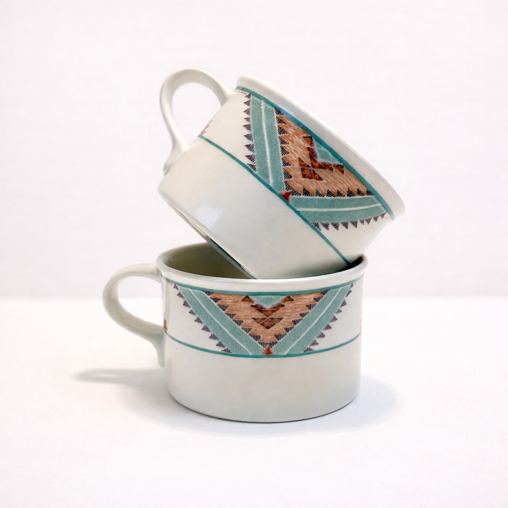 Mikasa Santa Fe Mugs – Set of 2 | Southwestern Vintage Boho Decor